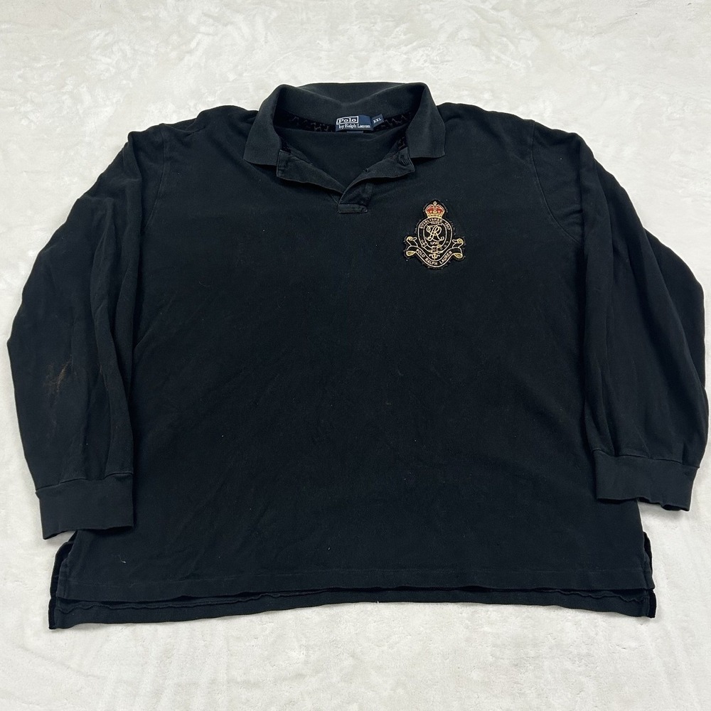 Polo Ralph Lauren Polo Shirt Mens XXL Black Long Sleeve Crest Logo Distressed